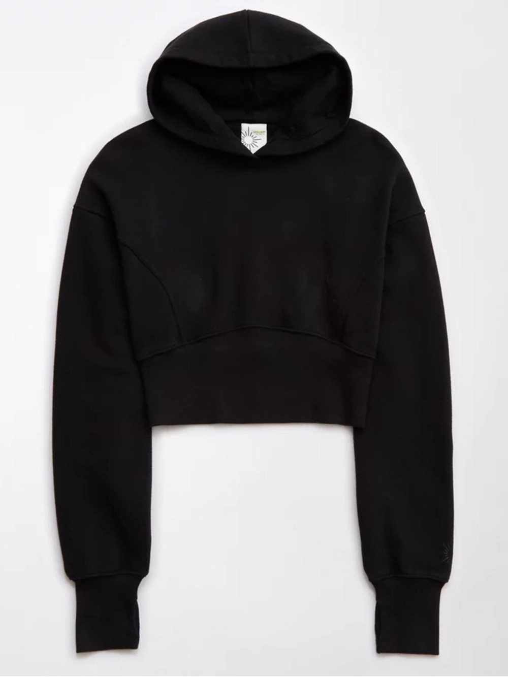 NWOT OFFLINE By Aerie Throw-Back Black Cropped Hoodie - Size Small